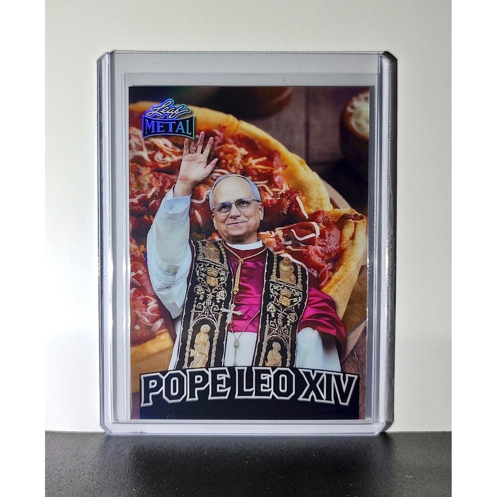 Pope Leo XIV 2025 Leaf Metal Trading Card Deep Dish Pizza Parallel /569